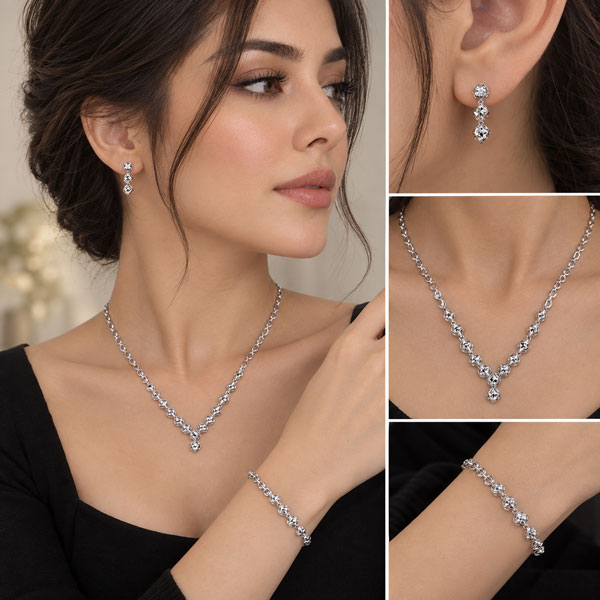 4C3B96B201 سرویس طلا سفید بدون نگین - تصویر 1
